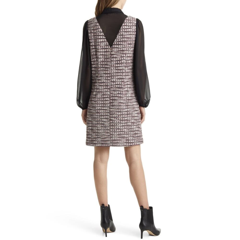 Julia Jordan Black Multicolor Tweed Bow Tie Pinafore Sleeves Mini Shirt Dress 8 - Picture 2 of 8